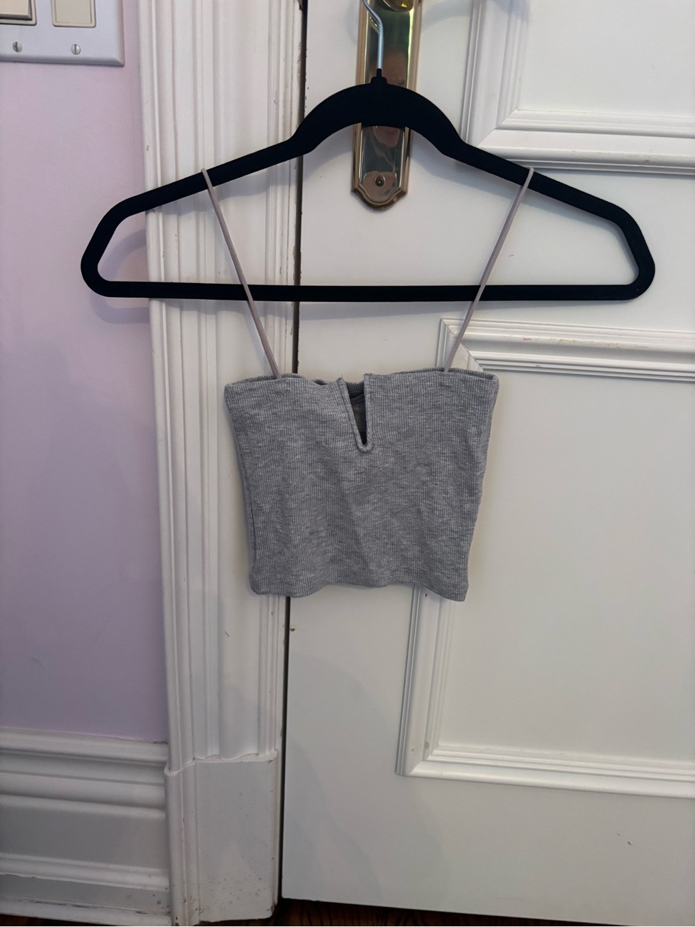 Zara Light Gray Ribbed V-Notch Crop Top